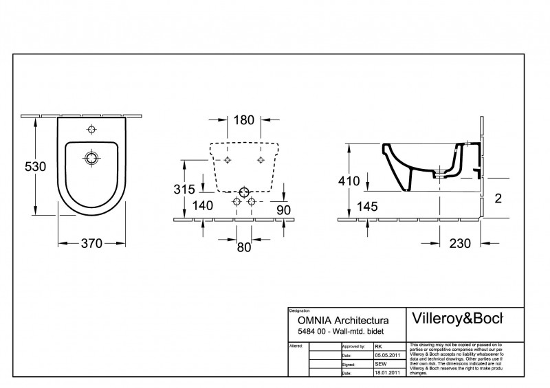 Villeroy&Boch Omnia Architectura bidet wiszący biały weiss alpin ceramicplus 548400R1