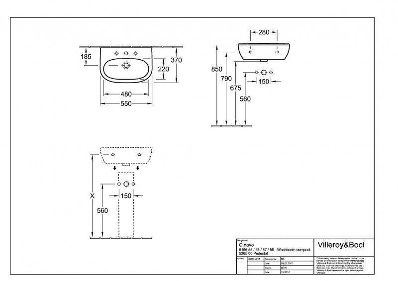 Villeroy&Boch O.Novo umywalka mała 55cm 55x37 biała weiss alpin 51665501