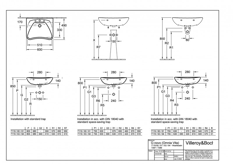 Villeroy&Boch O.Novo umywalka Vita 60cm 60x49 biała weiss alpin ceramicplus 711963R1