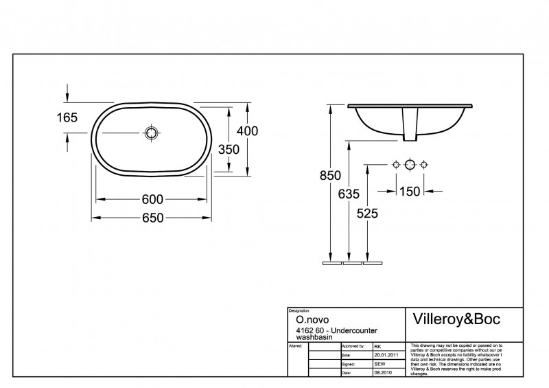 Villeroy&Boch O.Novo umywalka podblatowa 60cm 60x35 biała weiss alpin 41626001