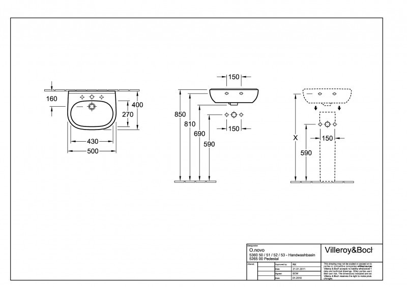 Villeroy&Boch O.Novo umywalka mała 50cm 50x40 biała weiss alpin 53605101