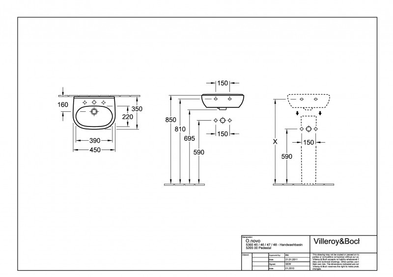 Villeroy&Boch O.Novo umywalka mała 45cm 45x35 biała weiss alpin ceramicplus 536046R1