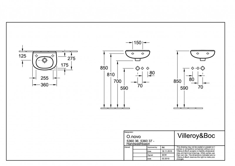 Villeroy&Boch O.Novo umywalka mała 36cm 36x27,5 biała weiss alpin 53603601