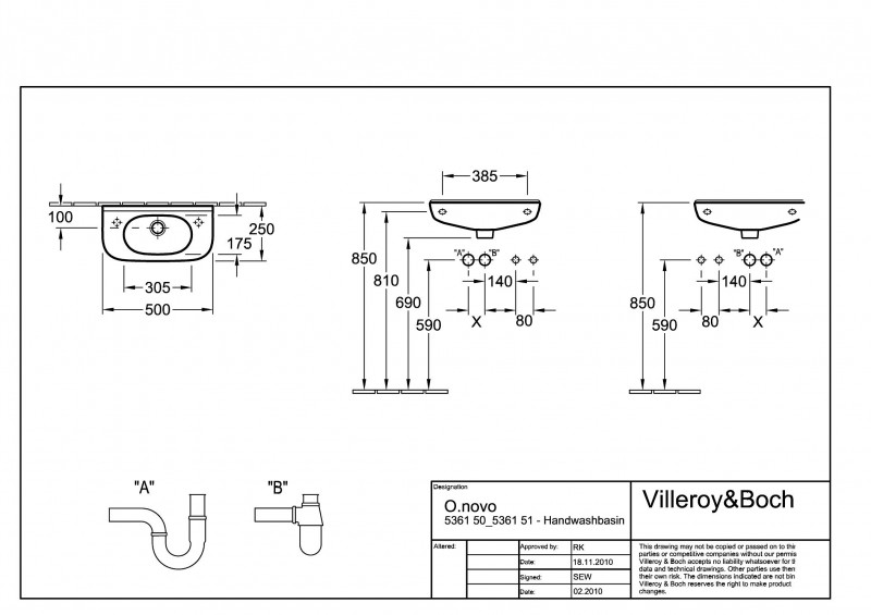 Villeroy&Boch O.Novo umywalka mała 50cm 50x25 biała weiss alpin ceramicplus 536150R1