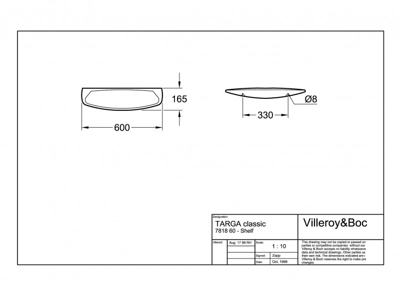 Villeroy&Boch O.Novo półka ceramiczna 60cm biała weiss alpin ceramicplus 781860R1