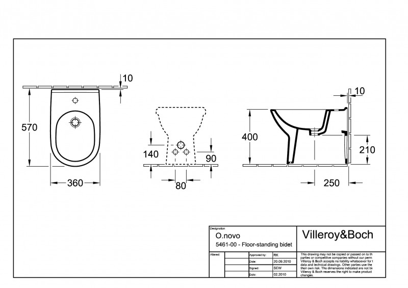 Villeroy&Boch O.Novo bidet stojący biały weiss alpin 54610001