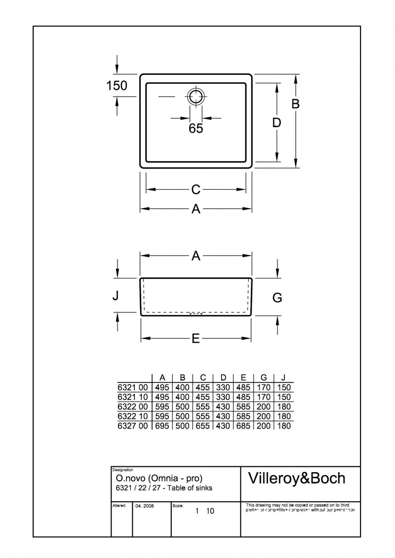 Villeroy&Boch O.Novo zlew ceramiczny 59,5cm 59,5x50 biały weiss alpin ceramicplus 632200R1