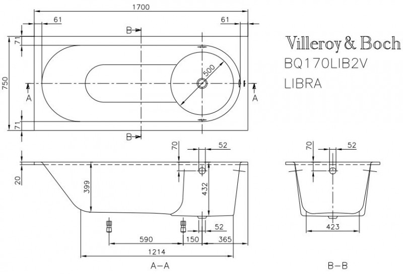 Villeroy&Boch Libra Solo wanna prostokątna 170x75 biała weiss alpin UBQ 170 LIB 2V-01