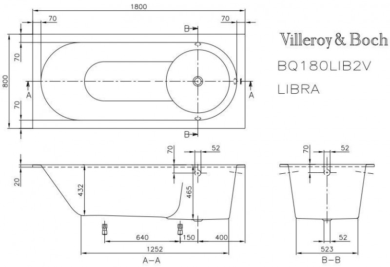 Villeroy&Boch Libra Solo wanna prostokątna 180x80 biała weiss alpin UBQ 180 LIB 2V-01