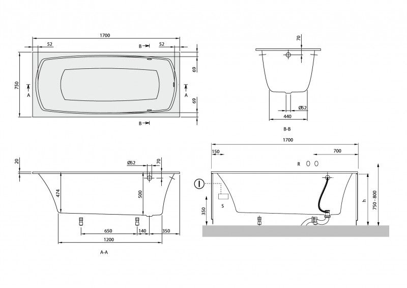 Villeroy&Boch My Art Solo wanna prostokątna 170x75 biała weiss alpin UBQ 170 MYA 2V-01