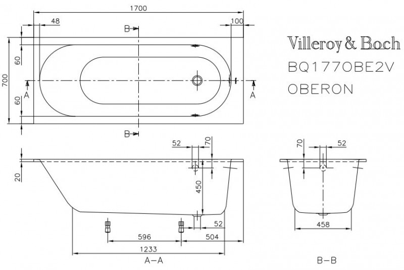 Villeroy&Boch Oberon Solo wanna prostokątna 170x70 biała weiss alpin UBQ177OBE2V-01
