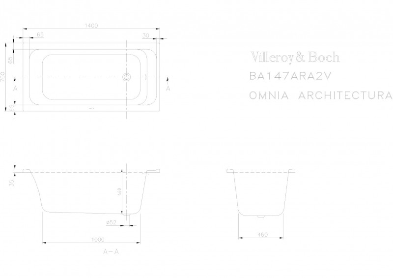Villeroy&Boch Omnia Architectura Solo wanna prostokątna 140x70 biała weiss alpin UBA 147 ARA 2V-01
