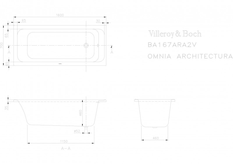 Villeroy&Boch Omnia Architectura Solo wanna prostokątna 160x70 biała weiss alpin UBA167ARA2V-01