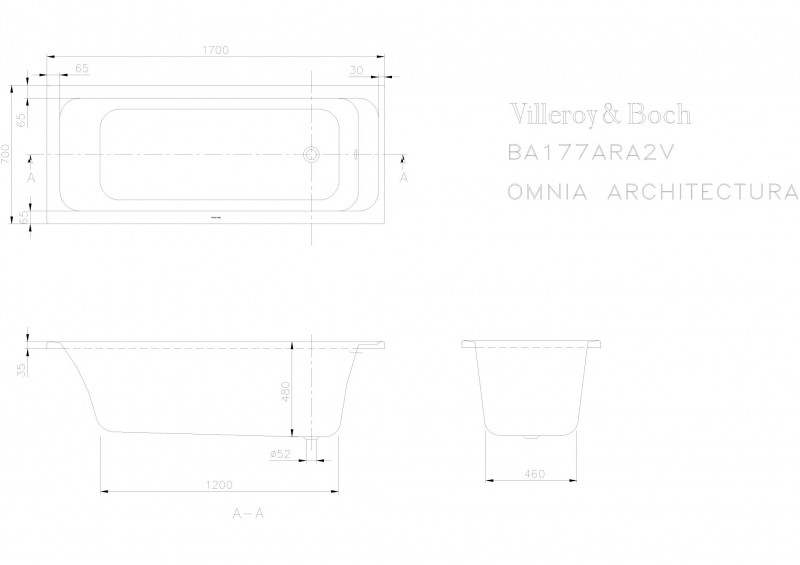 Villeroy&Boch Omnia Architectura Solo wanna prostokątna 170x70 biała weiss alpin UBA177ARA2V-01