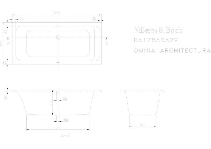 Villeroy&Boch Omnia Architectura Duo wanna prostokątna 170x80 biała weiss alpin UBA 178 ARA 2V-01