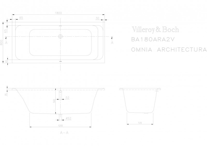 Villeroy&Boch Omnia Architectura Duo wanna prostokątna 180x80 biała weiss alpin UBA180ARA2V-01