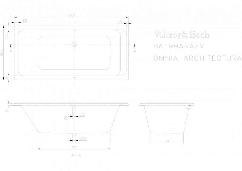 Villeroy&Boch Omnia Architectura Duo wanna prostokątna 190x90 biała weiss alpin UBA 199 ARA 2V-01