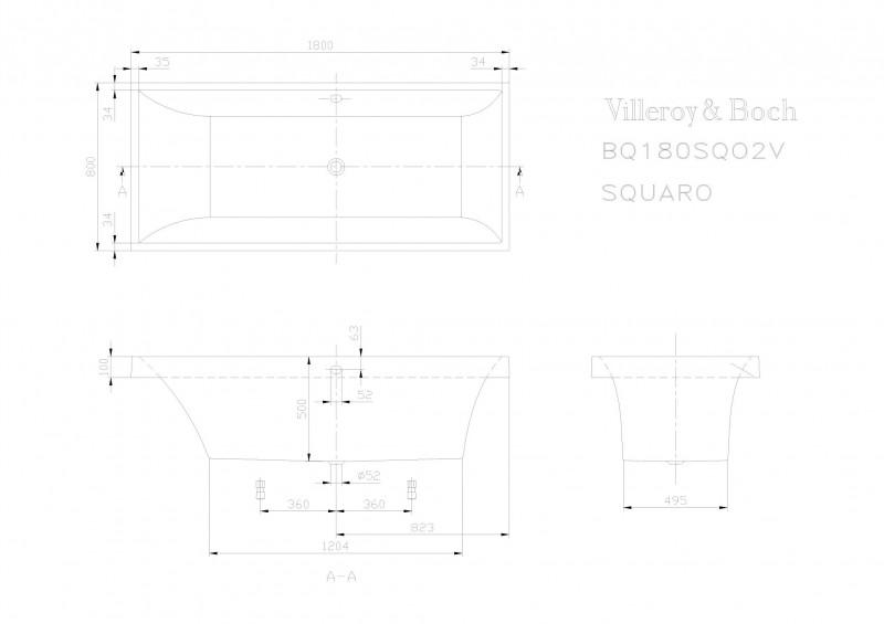 Villeroy&Boch Squaro Duo wanna prostokątna 180x80 biała weiss alpin UBQ 180 SQR 2V-01