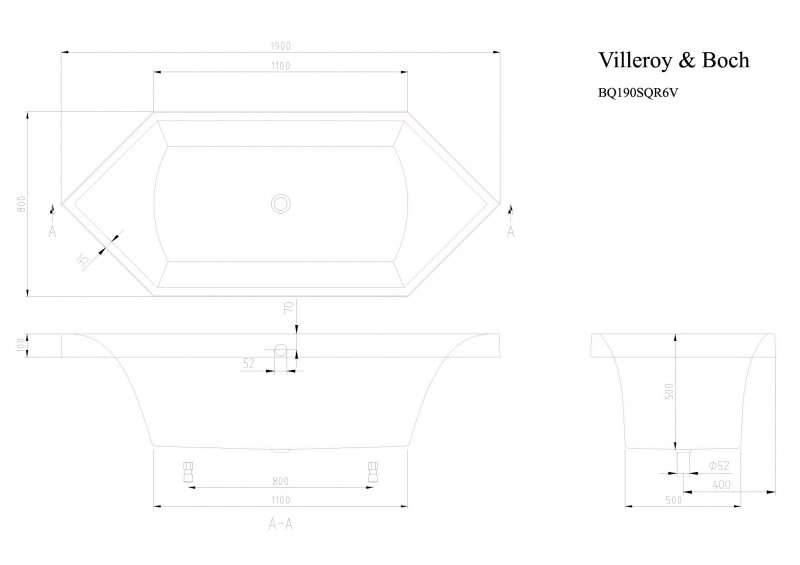 Villeroy&Boch Squaro Duo wanna sześciokątna 190x80 biała weiss alpin UBQ 190 SQR 6V-01