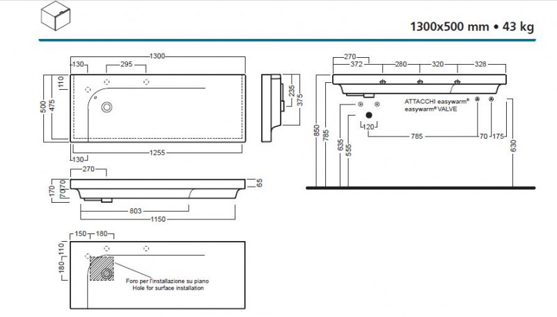 Hatria Grandangolo G-130 umywalka ceramiczna 130 cm Y0XS