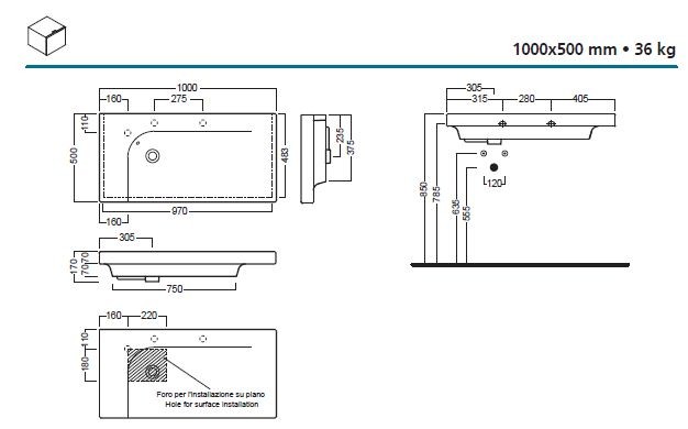 Hatria Grandangolo G-100 umywalka ceramiczna 100 cm Y0VA