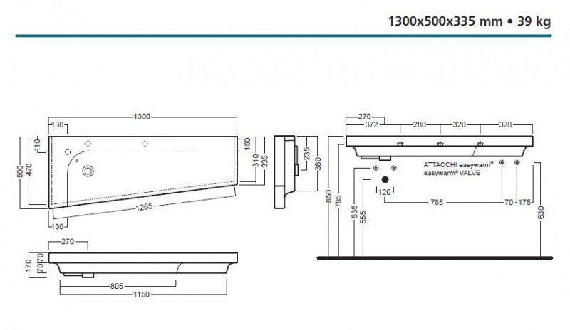 Hatria Grandangolo G-130T umywalka trapezowa ceramiczna prawa 130 cm Y0XT