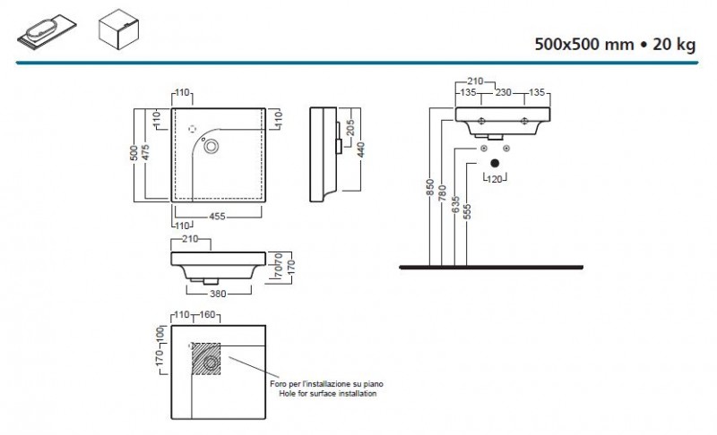 Hatria Grandangolo G-50 umywalka ceramiczna prawa 50 cm YXFA