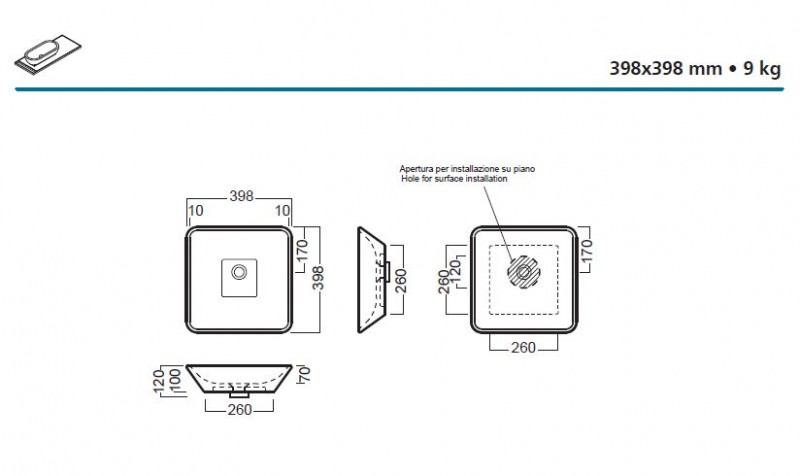 Hatria Happy Hour 10:00 umywalka stawiana na blat 40x40 Y0QR