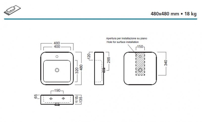 Hatria Happy Hour 09:00 umywalka stawiana na blat 48x48  Y0M7