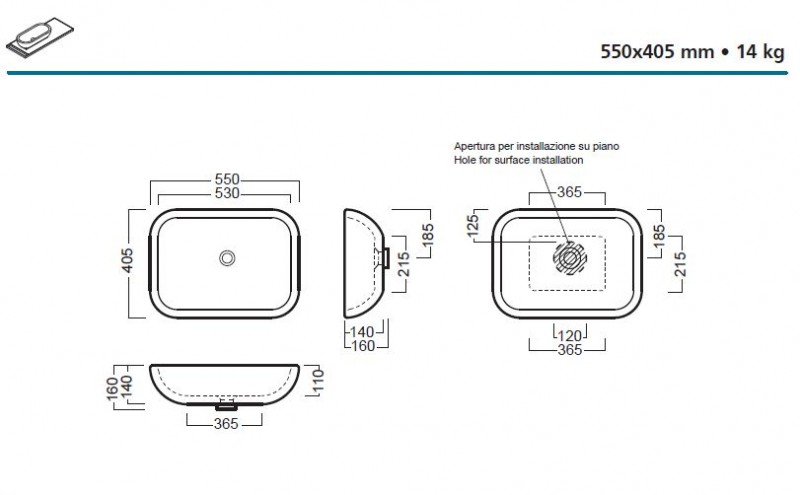 Hatria Happy Hour 17:00 umywalka stawiana na blat 55x40 Y0QQ