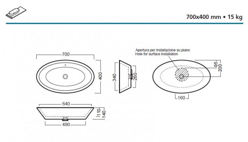 Hatria Happy Hour 22:00 umywalka stawiana na blat 70x40 Y0M9