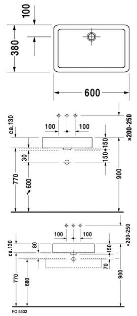 Duravit Vero umywalka mała stawiana na blat 60cm 60x38 biały alpin 0455600000