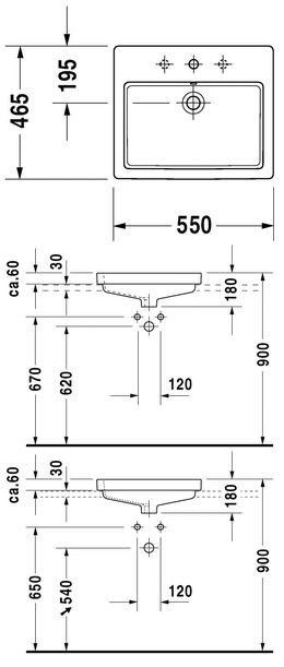 Duravit Vero umywalka wpuszczana w blat 55cm 55x46,5 biały alpin 0315550000