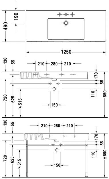 Duravit Vero umywalka meblowa 125cm 125x49 biały alpin 0329120000
