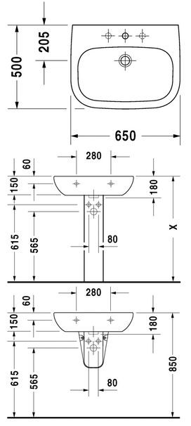 Durvit D-Code umywalka 65cm 65x50 biały alpin 23106500002