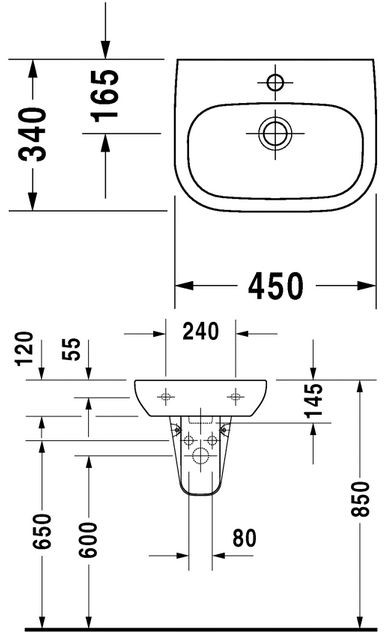 Durvit D-Code umywalka mała 45cm 45x34 biały alpin 07054500002