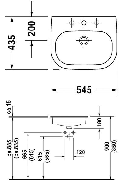 Durvit D-Code umywalka wpuszczana w blat 54,5cm 54,5x43,5 biały alpin 0337540000