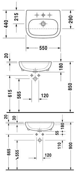 Durvit D-Code umywalka półblatowa 55cm 55x44 biały alpin 0339550000