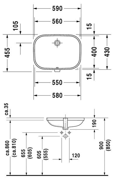 Durvit D-Code umywalka podblatowa 56cm 56x40 biały alpin 0338560000