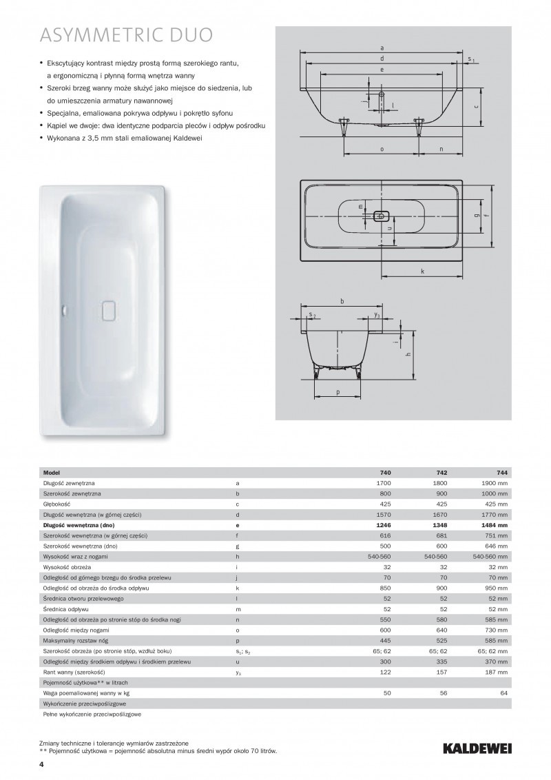 Kaldewei Asymmetric Duo wanna prostokątna 180x90 biały model 742 2742 0001 0001