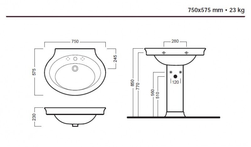 Hatria Dolcevita O 75 umywalka retro 75x57,5 Y0EW
