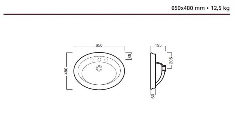 Hatria Dolcevita 65 umywalka wpuszczana w blat retro 65x48 Y0PL