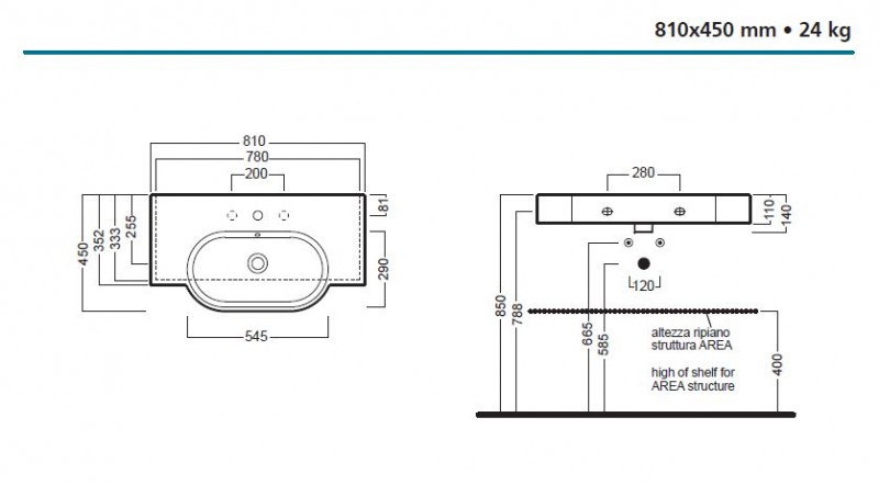 Hatria Area 81 umywalka z blatem ceramicznym 81x45 biały Y0UP