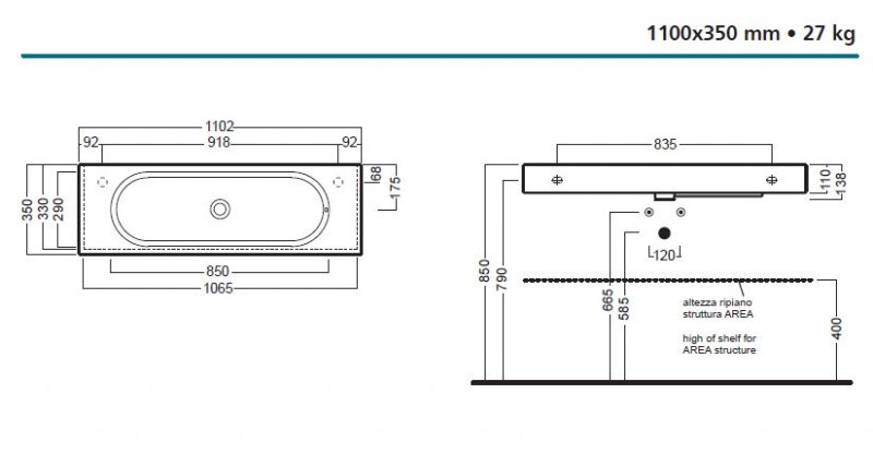 Hatria Area 110 umywalka 110x35 biały Y0W5