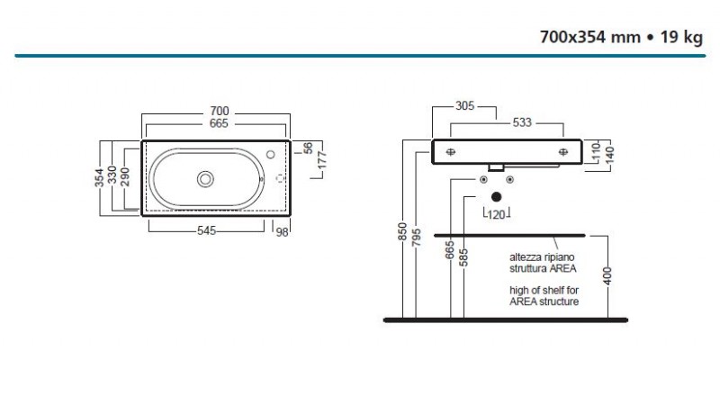 Hatria Area 70 umywalka 70x35 biały YXDK