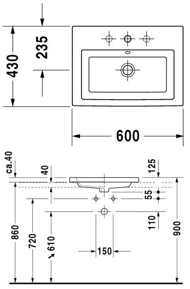 Duravit 2nd floor umywalka nablatowa 60cm 60x43 biały alpin 0347600000
