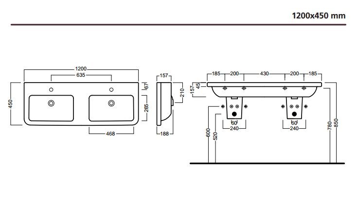 Hatria Erika PRO 120 umywalka podwójna 120x45 biały YXJC
