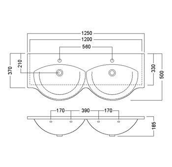 Hatria Sophie 125 umywalka podwójna 125x50 biały Y0Q5