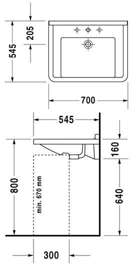 Duravit Starck 3 umywalka Vital 70cm 70x54,5 biały alpin wondergliss 03097000001