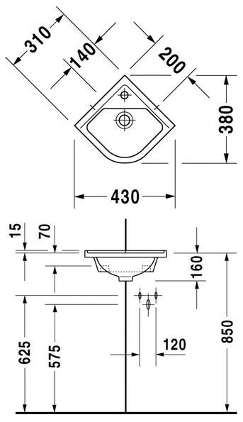Duravit Starck 3 umywalka mała narożna 43cm 43x38 biały alpin wondergliss 07524400001